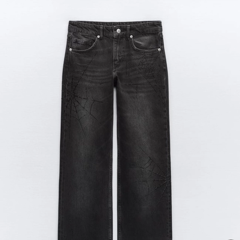 Zara Special Edition TRF Wide Leg Mid-Rise Rhinestone Jeans