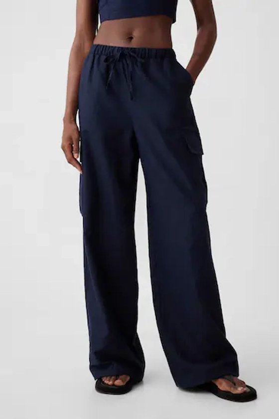 Buy Gap Blue Linen Cotton Blend Mid Rise Cargo Trousers from the Next UK online shop