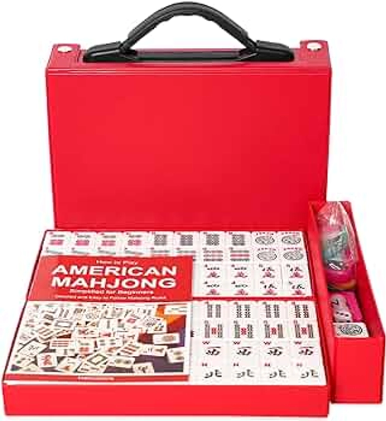 American Mahjong Set, Mahjongg Game Set with 166 Premium White Tiles (1.2’’,Standard Size) & Durable Carrying Case,Racks & Pushers Not Included