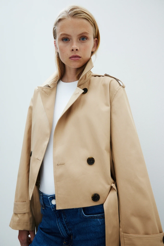 Short trench coat - Long sleeve - Short - Beige - Ladies | H&M GB