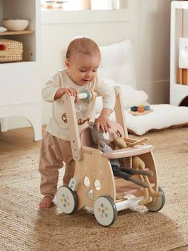 Chariot de marche poussette en bois FSC® - rose