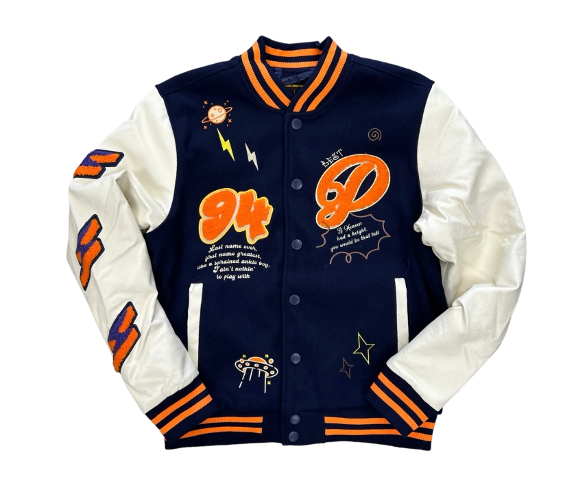 Bleecker & Mercer Stay Positive Navy Varsity Jacket