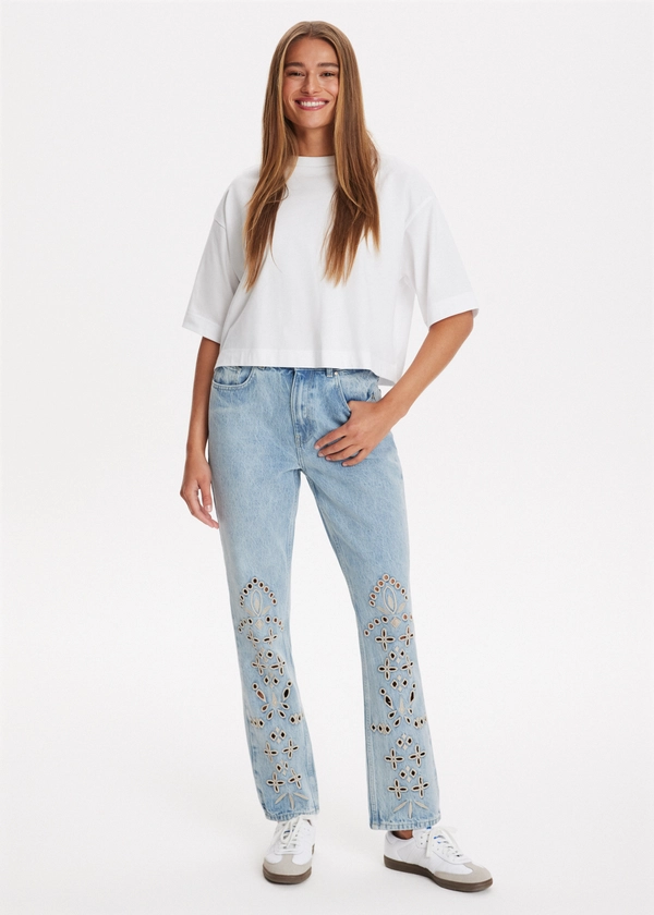 Flared jeans met broderie