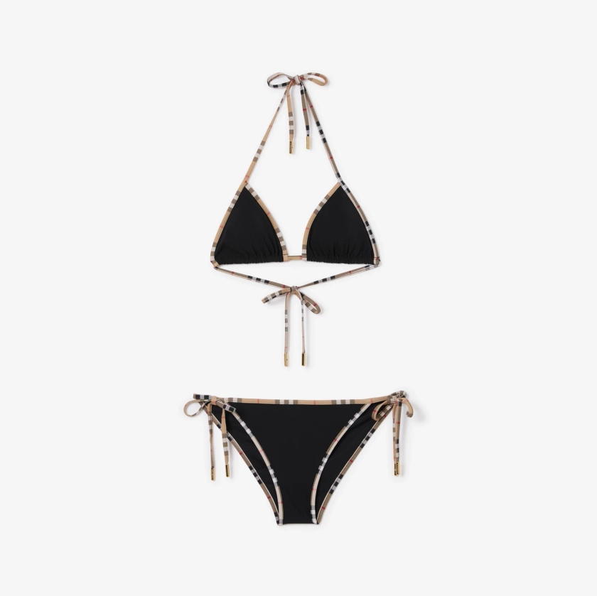 Check Detail Stretch Nylon Triangle Bikini in Black - Women | Burberry® Official