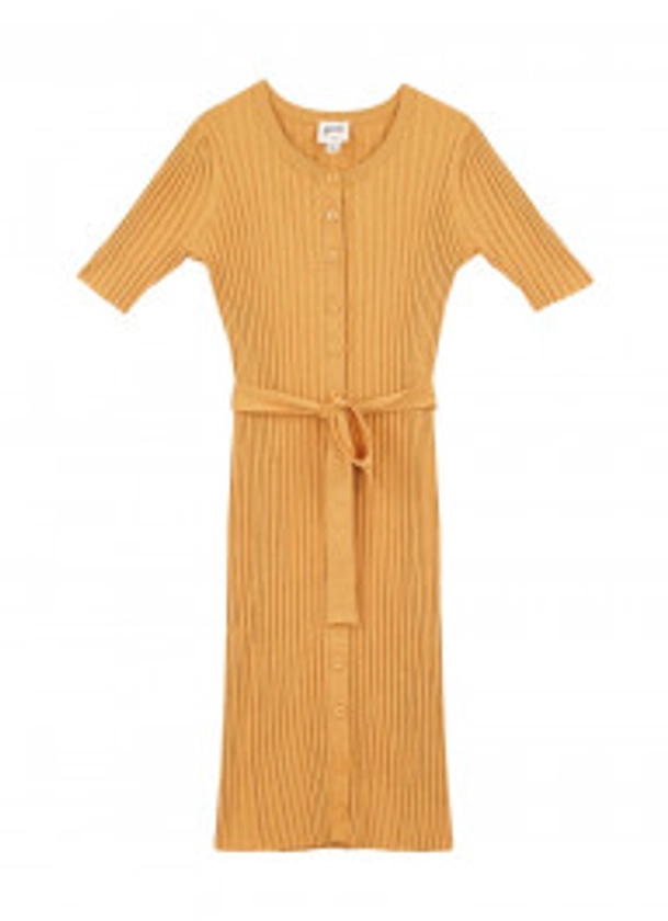 Dolores Button-Through Knit Dress - Mustard