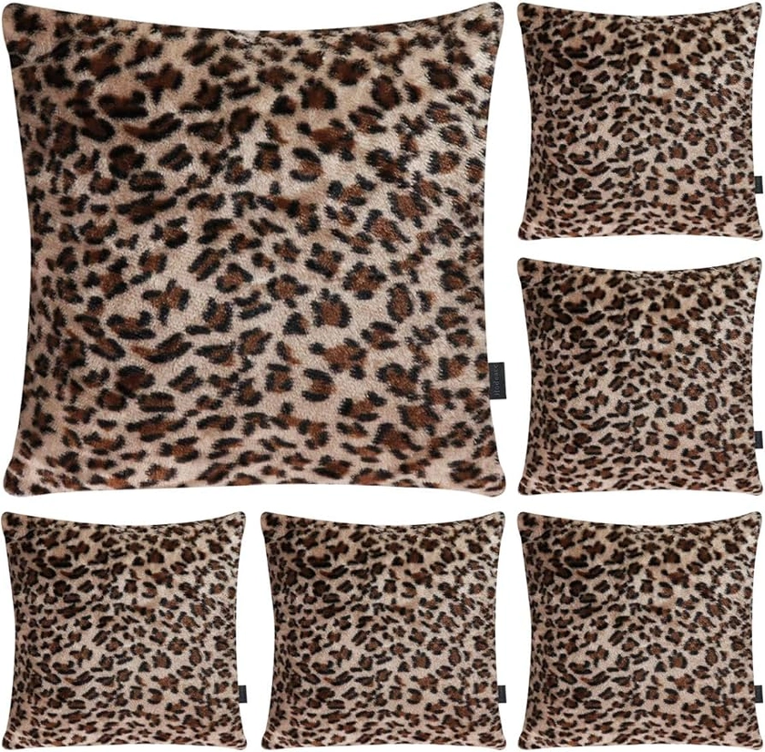 6 Pack Leopard Printed Series Pillow Covers,Soft Plush Animal Theme Faux Fur Decorative Throw Pillowcase Home Decor Cushion Cover,16x16 inch (CASE ONLY)