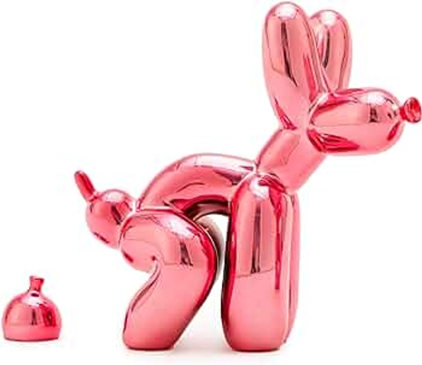 Pink Balloon Dog Pooping Statue, White Elephant Gag Gifts, Shiny Accent Small Decor Item, Funny Pooping Dog for Bathroom Table Decoration