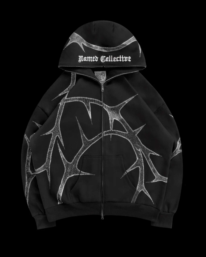 THORN RHINESTONE ZIP HOODIE BLACK