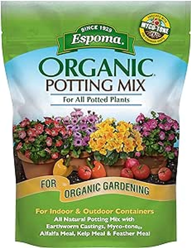 Amazon.com: Espoma Organic Potting Soil Mix - All Natural Potting Mix For All Indoor & Outdoor Containers Including Herbs & Vegetables. For Organic Gardening, 8qt. bag. Pack of 1 : Patio, Lawn & Garden