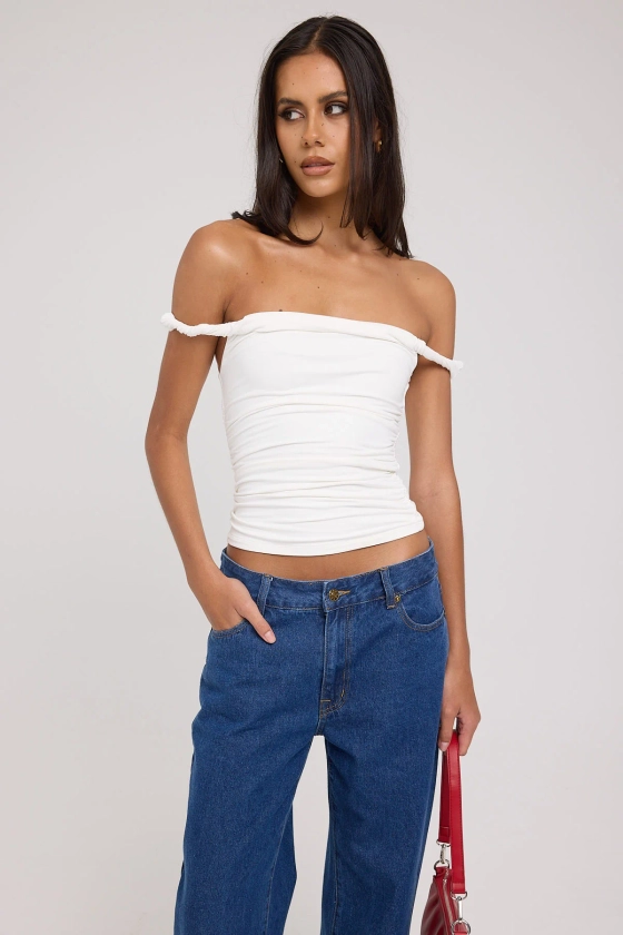 Luck & Trouble Sabina Twist Off Shoulder Top White