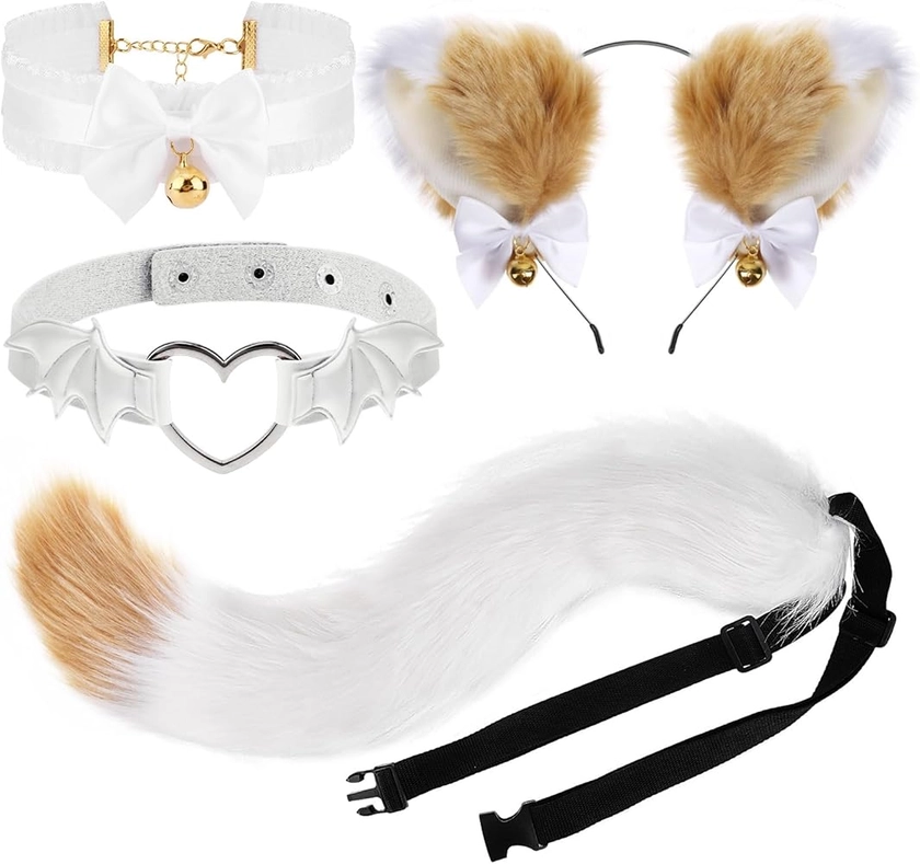 XEPST Ensemble Queue et Oreilles Queue de Fourrure de Renard Cosplay Costume, Longue Queue de Renard en Fausse Fourrure avec Oreilles et Collier de Cloches pour Halloween Costume, Fête Costumée : Amazon.fr: Autres