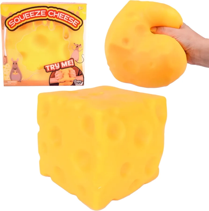 Giggle Zone Squeeze Cheese - Extra Large Squishy Cheese Block | Gag Gifts Funny Adult | 4.25 Inch Giant Stress Ball | Fidget Sensory Toy for Kids - Sunny Days Entertainment