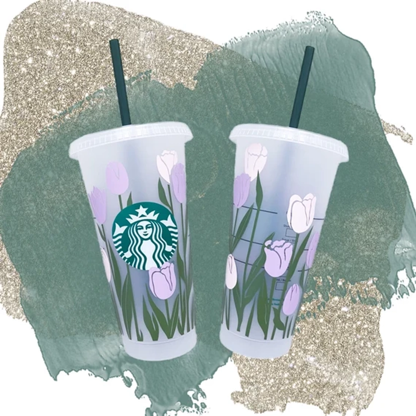 Starbucks Boho Floral TulipCup with Name Option Reusable Cold Cup with Straw or Hot Cup with Lid Gift Mothers Day Spring Summer 2024