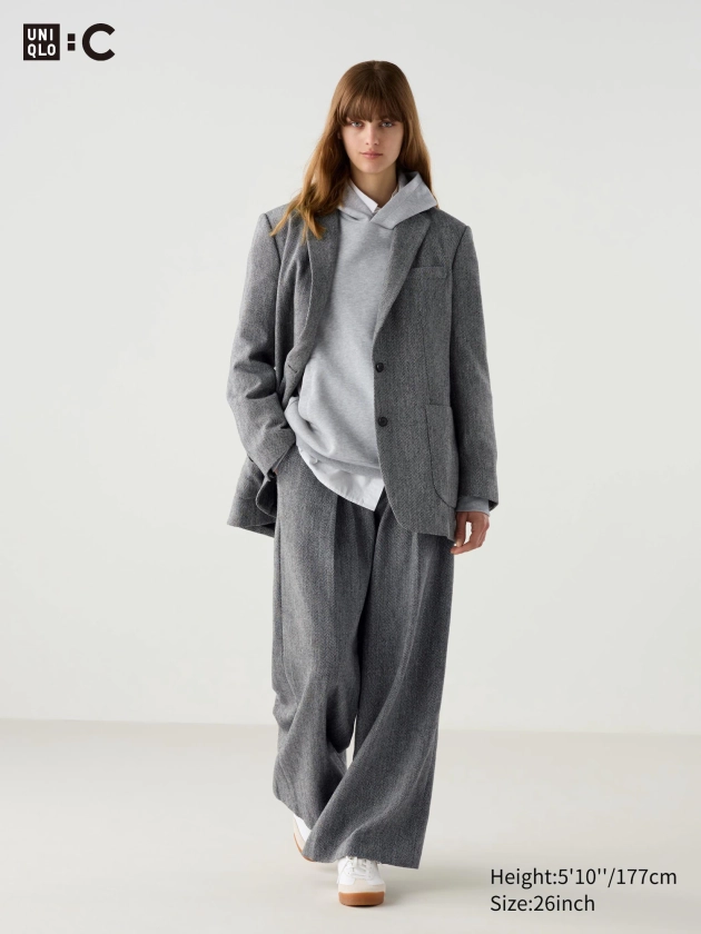 Women's Tweed Pleated Wide Trousers | UNIQLO PL