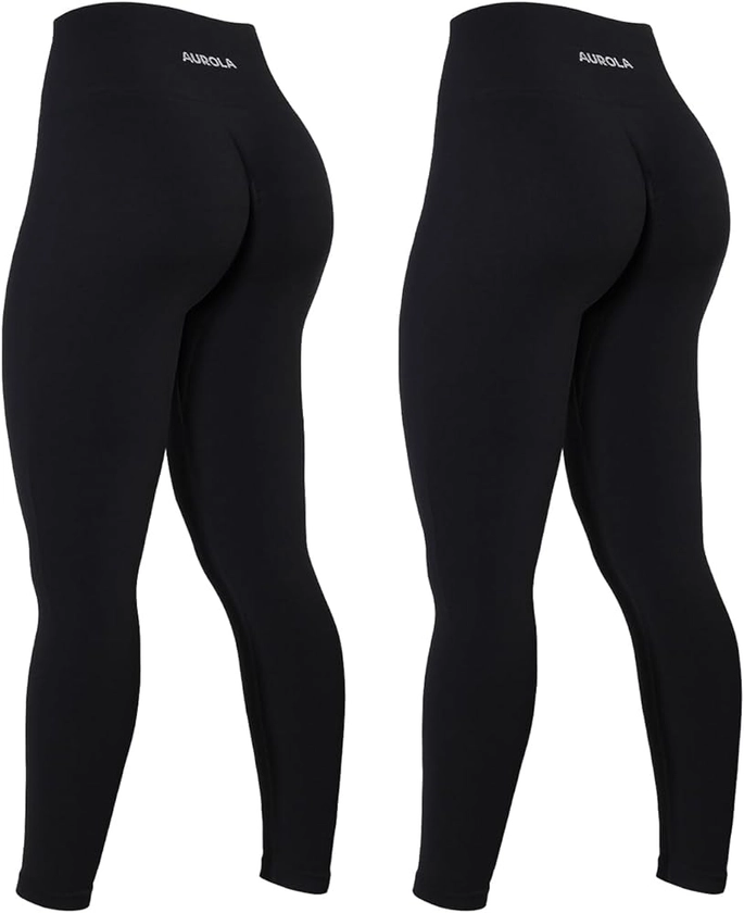 AUROLA Power Workout Leggings for Women Tummy Control Squat Proof Ribbed Thick Seamless Scrunch Active Pants