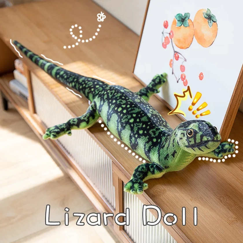 Muñeco de Peluche de lagarto de reptil simulado, Animal salvaje, cola larga, marrón, verde, regalo para niños, niñas, hombres, 75cm