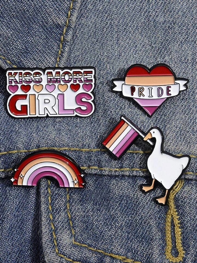 1pc Creative Couple Badge Rainbow Girl-shaped Duck Butterfly Heart Brooch