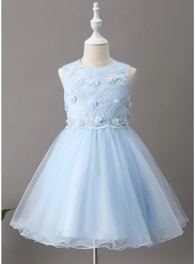 [US$ 69.00] A-line Scoop Knee-Length Lace/Tulle Flower Girl Dress (010211907)