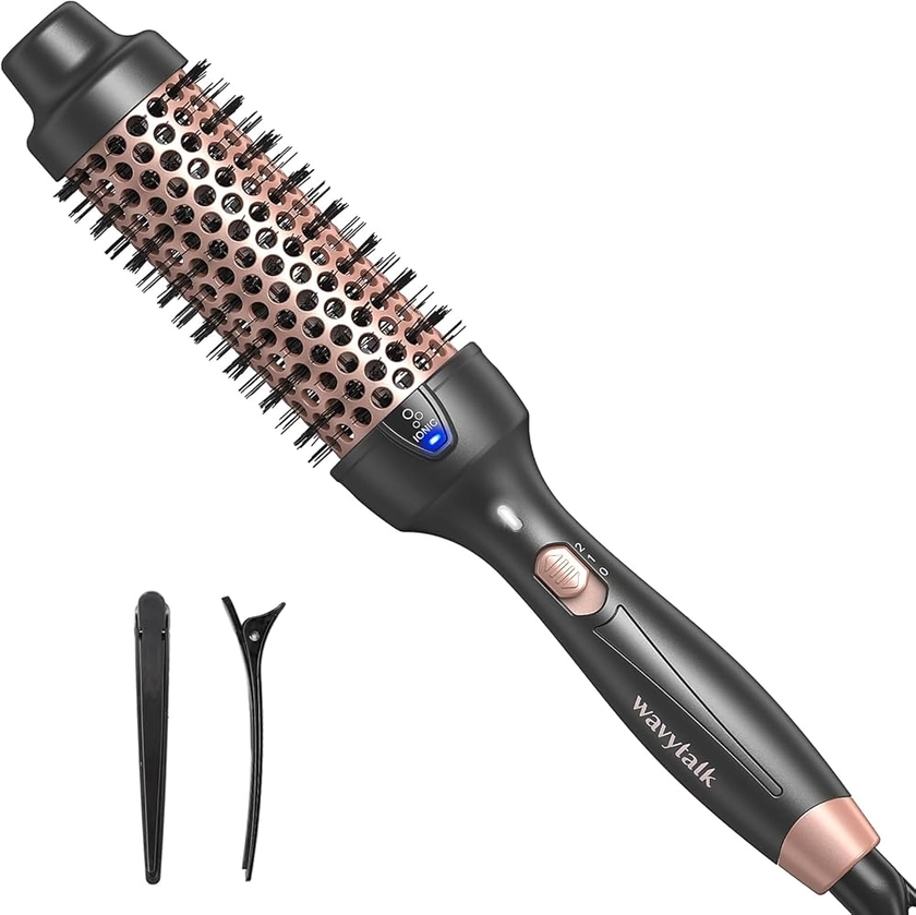 Wavytalk Thermal Brush, Curling Iron Brush with UK Plug, 38 mm Heated Hot Hair Brush to Create Natural Curls, Hot Round Brush for Smoother Appearance, Dual Voltage Feature for Blowout Look.