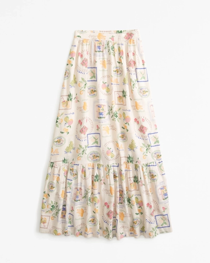 Women's Linen-Blend Tiered Midi Skirt | Women's Bottoms | Abercrombie.com