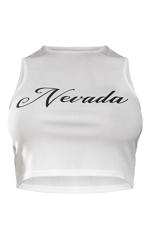 White Nevada Logo Racer Neck Crop Top | Tops