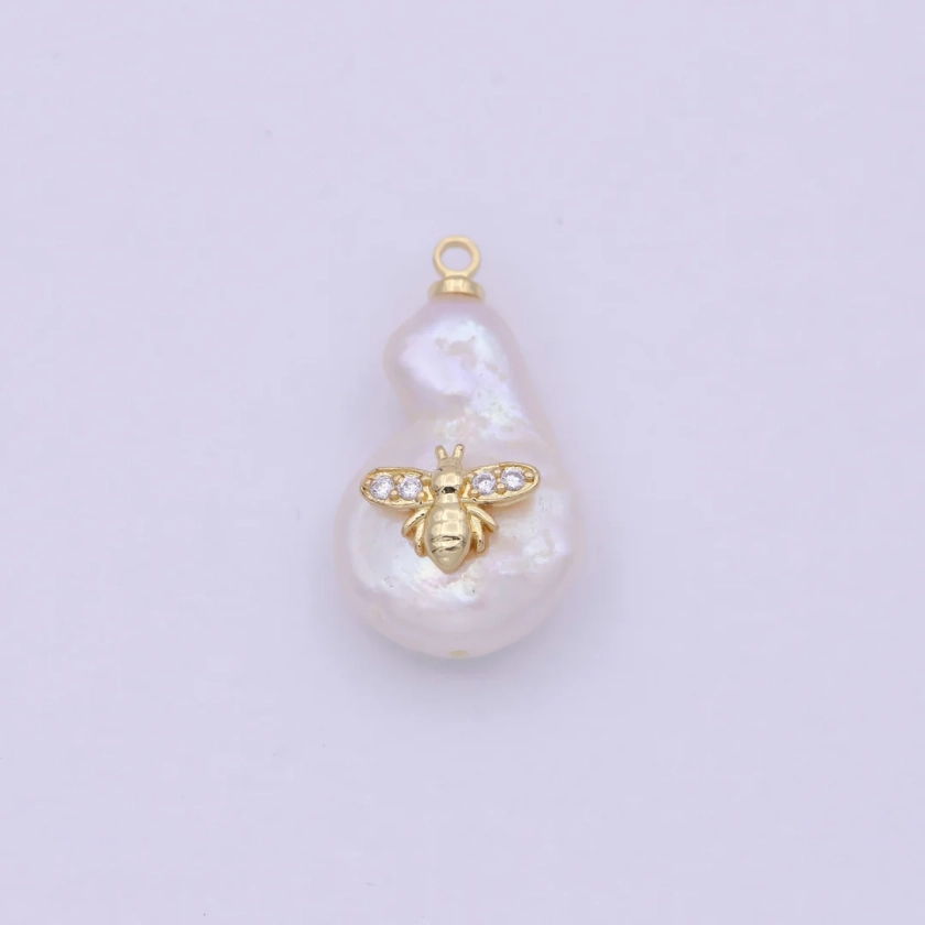 1 Pc Gold Filled Micro Pave Bee on Pear Freeform Pearl Charm for Necklace Bracelet Earring Pendant Jewelry Supply P-1827 - Etsy