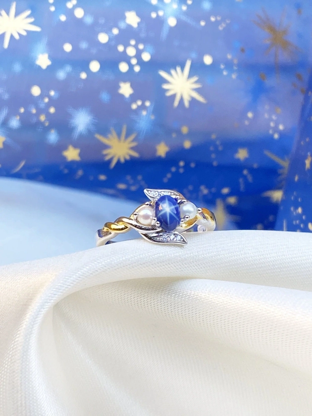 Feyre Star Sapphire Wedding Ring