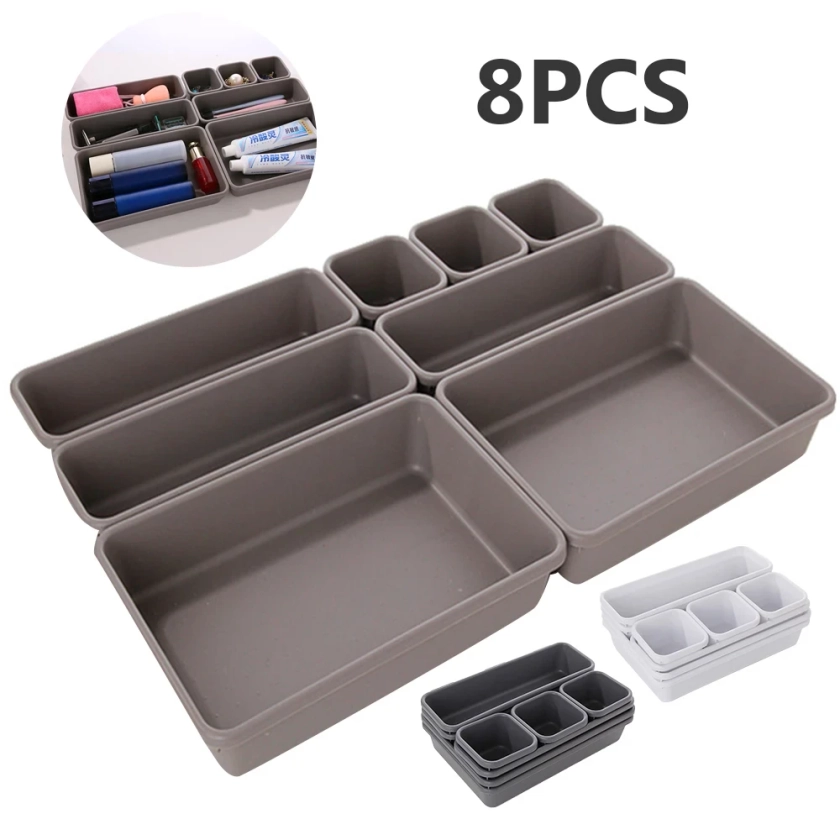 8pcs/set Adjustable Drawer Organizer Box Trays Make Up Cosmetics Sundries Divider Holder Kitchen Bathroom Closet Jewellery Box - AliExpress