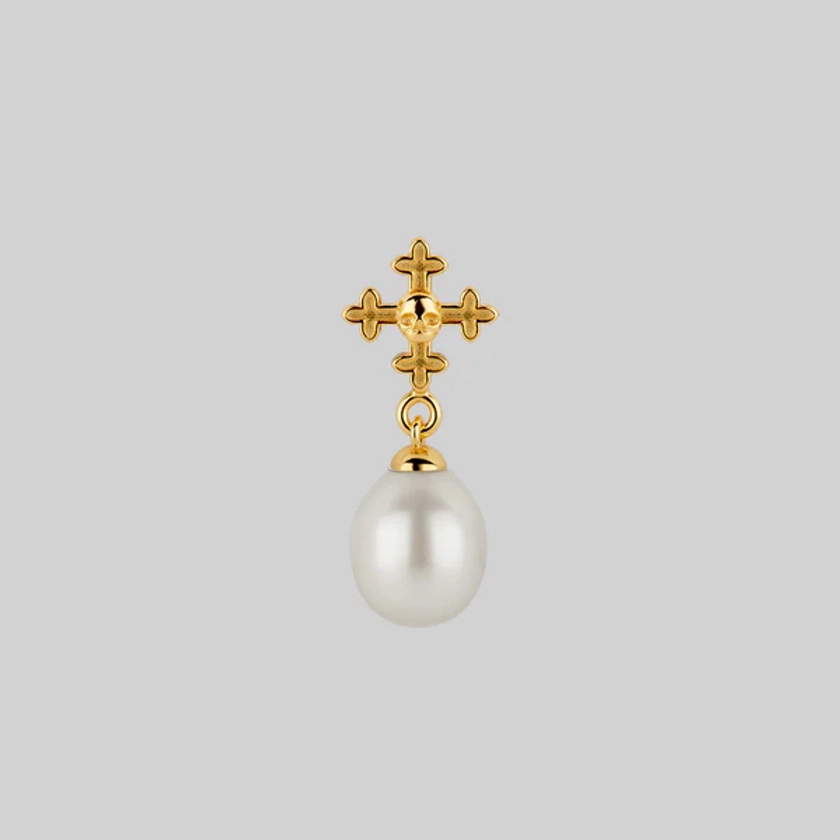 OPHELIA. Medieval Cross Stud Earring - Gold