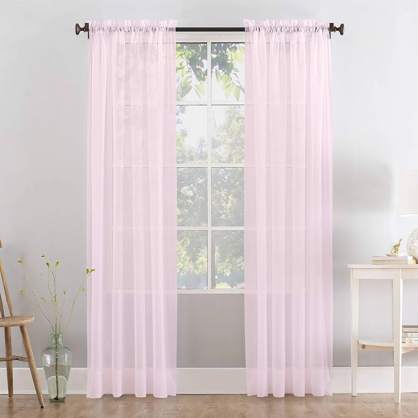 Megachest a pair of 3+7cm slot top sheer lucy voile curtain with tie backs 31 colors 10 sizes(blush, 56" wideX72 drop(W142cmXH183cm))