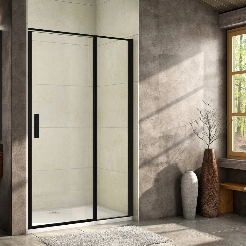 Océan Porte De Douche 90x185cm Profilé Noir Mat Verre Anticalcaire Porte De Douche Pivotante