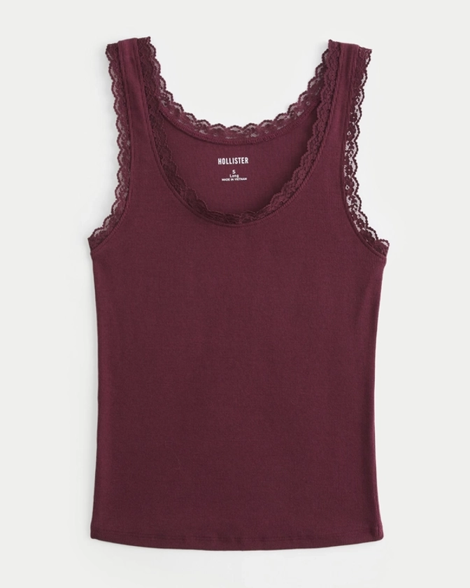 Women's Cotton Blend Lace-Trim Scoop Cami | Women's Sale | HollisterCo.com