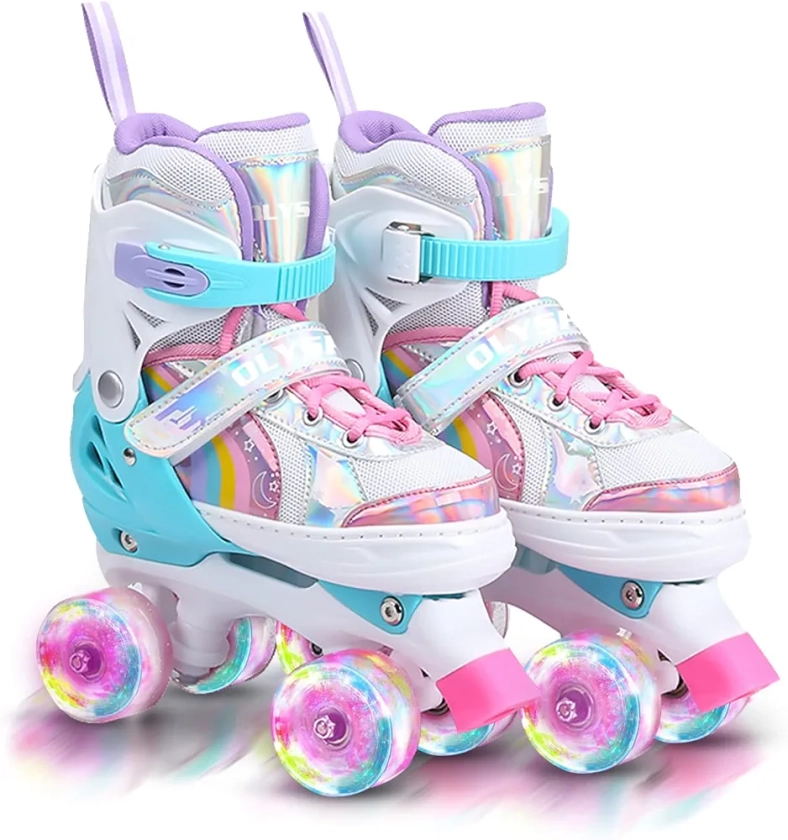 OLYSPM Roller Enfant Fille Patin a Roulette Fille Rollers Quad avec 8 Roues Lumineuses,Patin a Roulette Enfant 4 Taille Réglable,pour Roller Enfant Fille et Garçons(Rose) : Amazon.fr: Sports et Loisirs