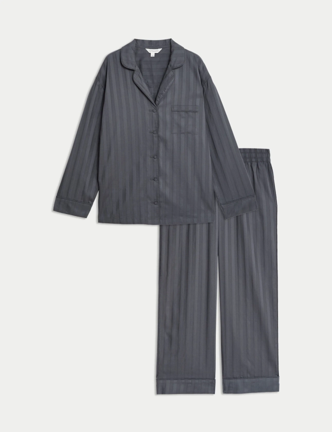 Pure Cotton Sateen Striped Pyjama Set | Autograph | M&S