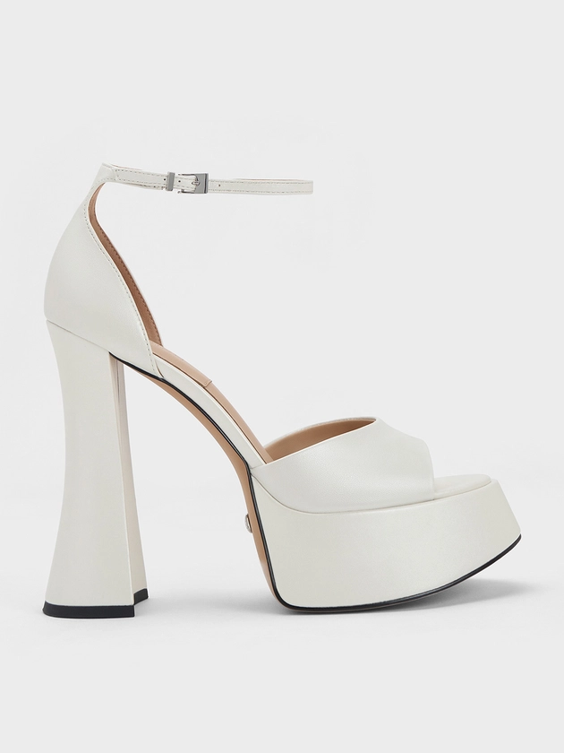 White Michelle Leather Platform Sandals | CHARLES & KEITH
