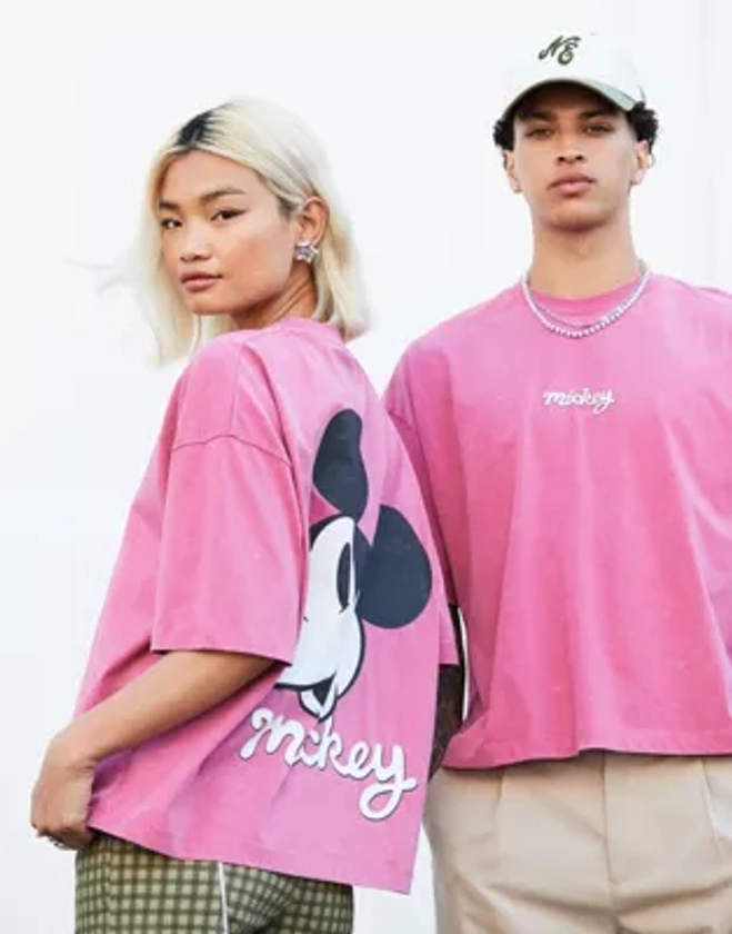ASOS DESIGN - Disney - T-shirt unisexe oversize à imprimé Mickey Mouse - Rose | ASOS
