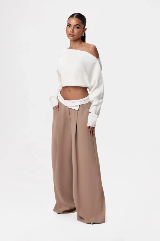 Contrast V-Waist Palazzo Pants