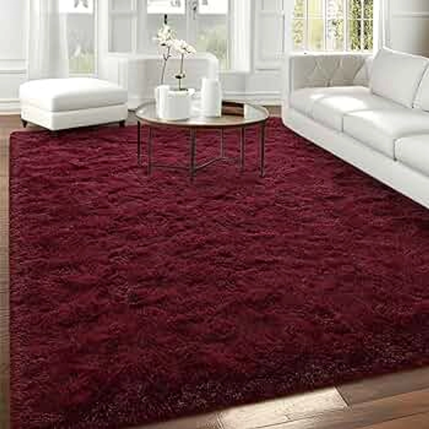 FALARK Super Soft Area Rugs for Bedroom Living Room, 4x6 ft Wine Red Fluffy Rug Carpets for Girls Kids Room, Shaggy Fuzzy Indoor Modern Plush Rugs for Nursery Dorm Home Decor, Wine Red