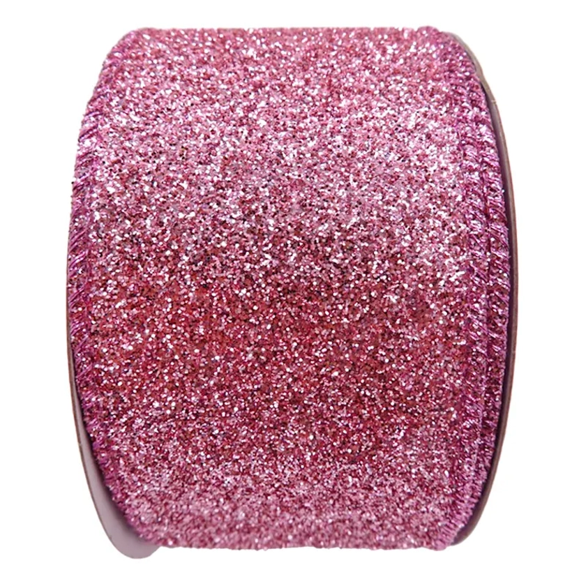 2.5" Pink Glittered Ribbon, 10yd