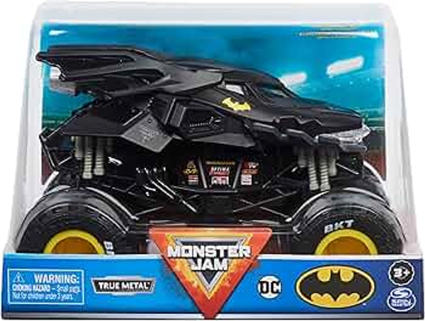 Monster Jam Official Batman Monster Truck - Retro Batmobile Collector 1:24 Scale Die-Cast Vehicle - Chrome Rims and BKT Tread Tires for Use in All Playsets - Collectible for Fans & Birthday Parties