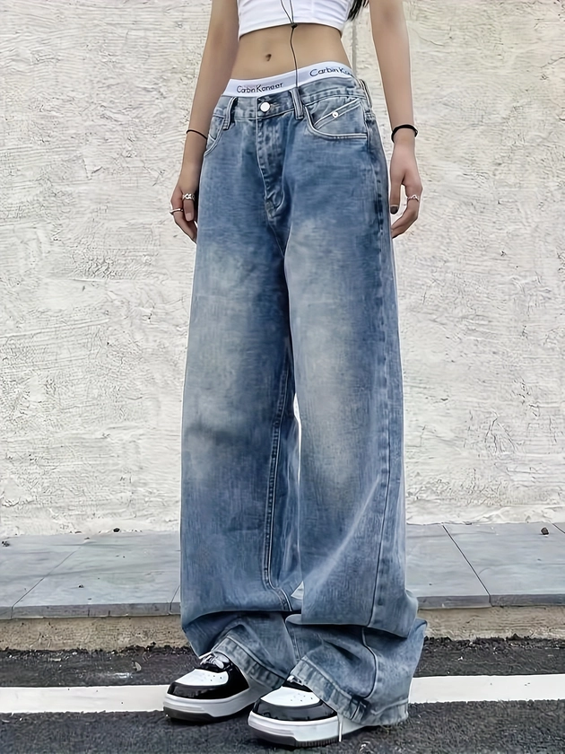 Wide Leg Boyfriend Jeans - Temu