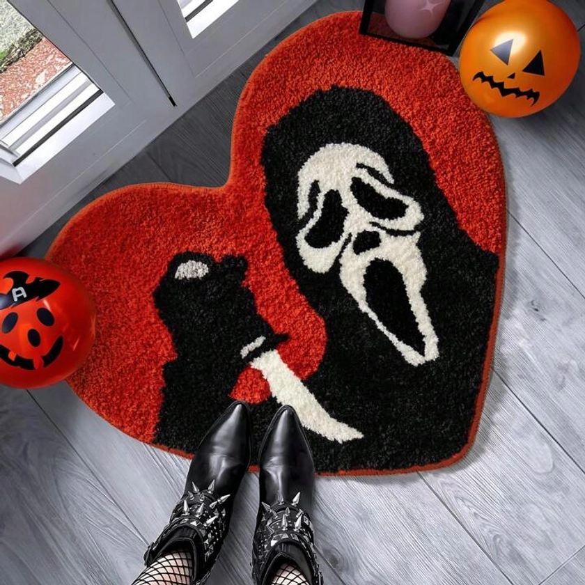Deramhy Home 1pc Nightmare Before Christmas Bath Mat: Ultra-soft & Absorbent Skull Rug With Non-slip Backing - Unique Red & Black Halloween Decor For Bathroom - Washable & Perfect Gothic Gift (halloween & Christmas Special)