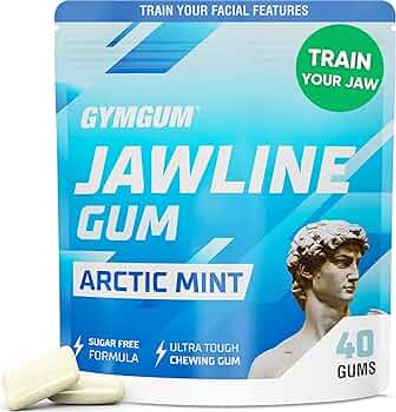 Gymgum Jawline Gum | Hard Chewing Gum For Jaw Strength | Train Your Facial Features - Mewing Jaw Gum | Ultimate Jawline Exerciser | 0 Calories & Sugar Free Hard Gum (Arctic Mint, 40 Count)