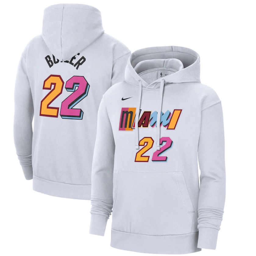 Men's Miami Heat Jimmy Butler Nike White 2022/23 City Edition Name & Number Pullover Hoodie