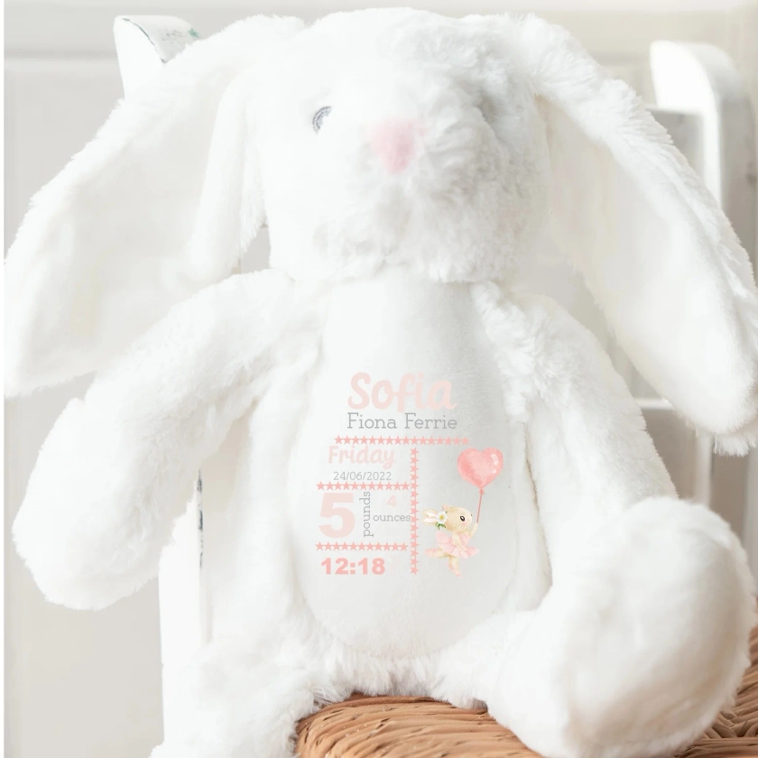 Personalised Pink Ballerina Bunny Birth Announcement Bunny/Teddy