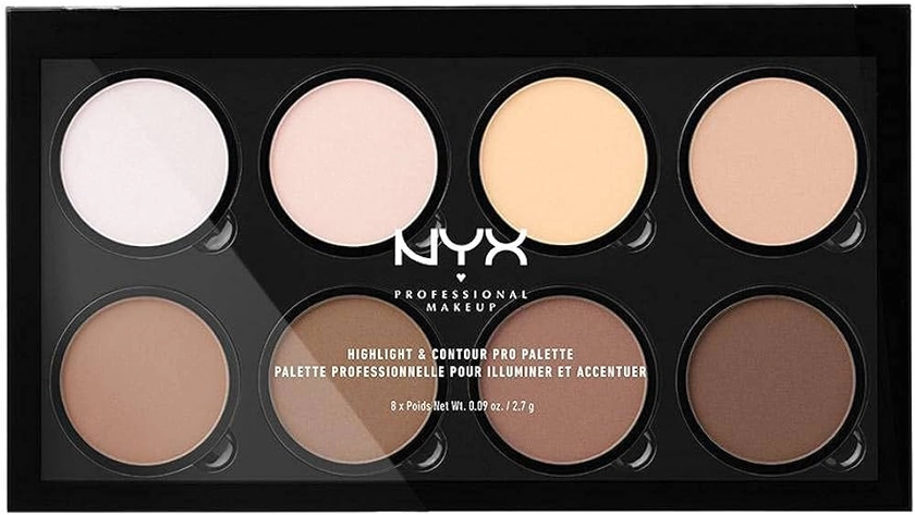 NYX Professional Makeup Highlight & Contour Pro Palette, Puder Konturen Kit, 8 verblendbare Matte und Perlmutttöne
