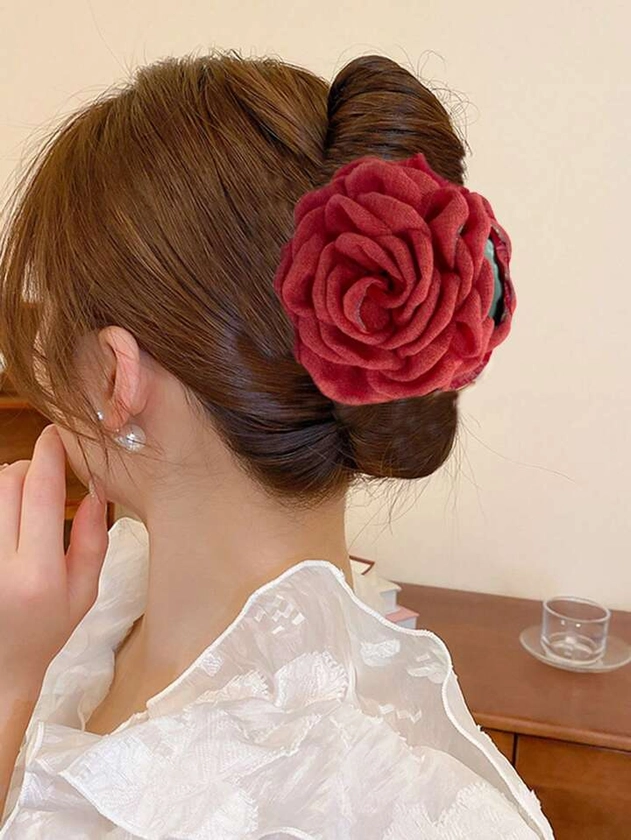 1pc Fabric Multi-Layered Rose Flower Large Hair Claw Clip Boho for Sale Australia| New Collection Online| SHEIN Australia