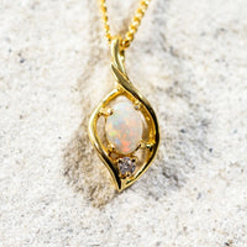 'Alani' Gold Plated Silver White Opal Pendant