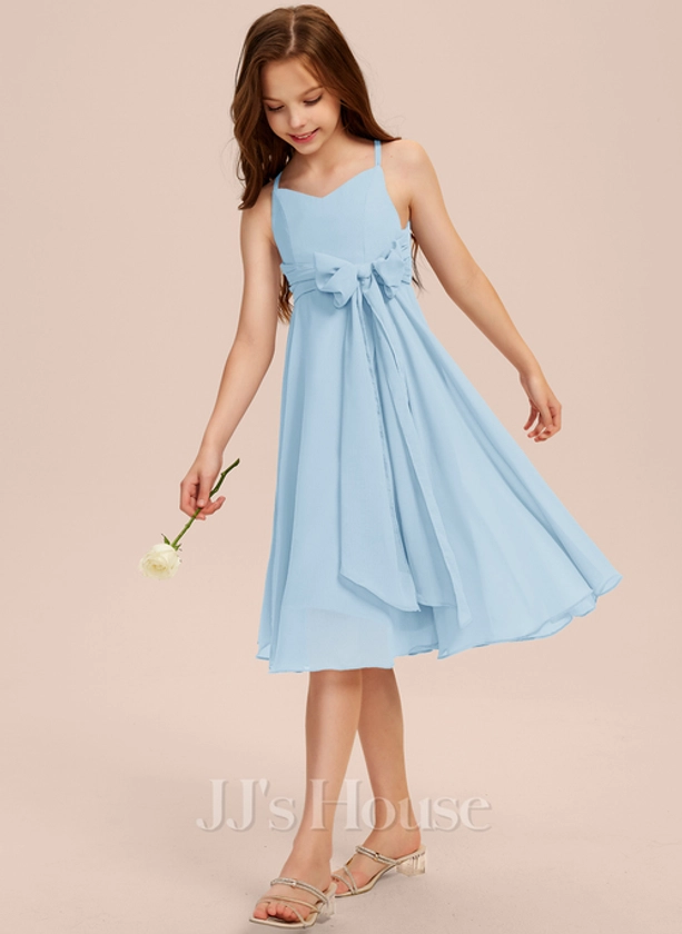 A-line V-Neck Knee-Length Chiffon Junior Bridesmaid Dress (009285708)