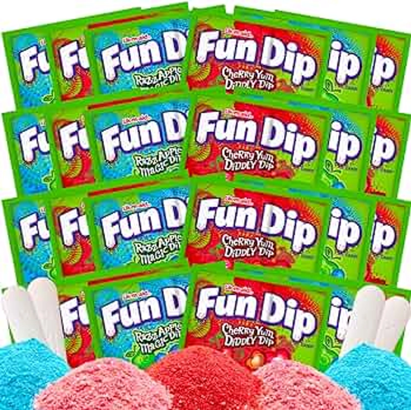 Fun Dip Candy Bulk - Cherry Yum & Razz Apple Flavors - Party Favor Candy, Fun Size Candy, Candy Individually Wrapped, Party Candy (24 count, 0.43 oz each) - Includes World of Candy Sticker